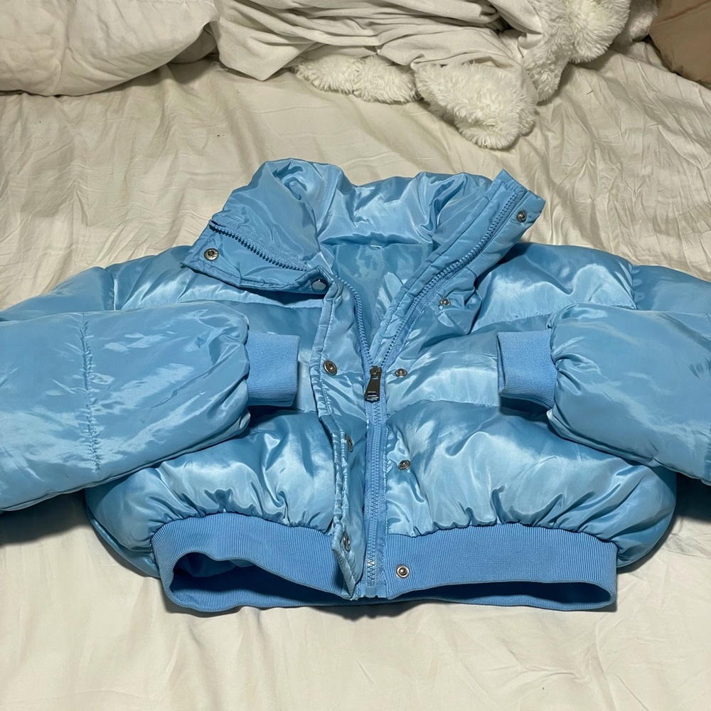 Baby Blue Cropped Zip Up Puffer Windbreaker